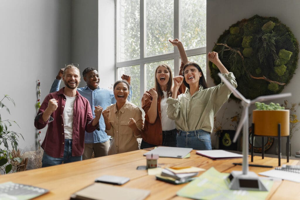 work team in coworking space