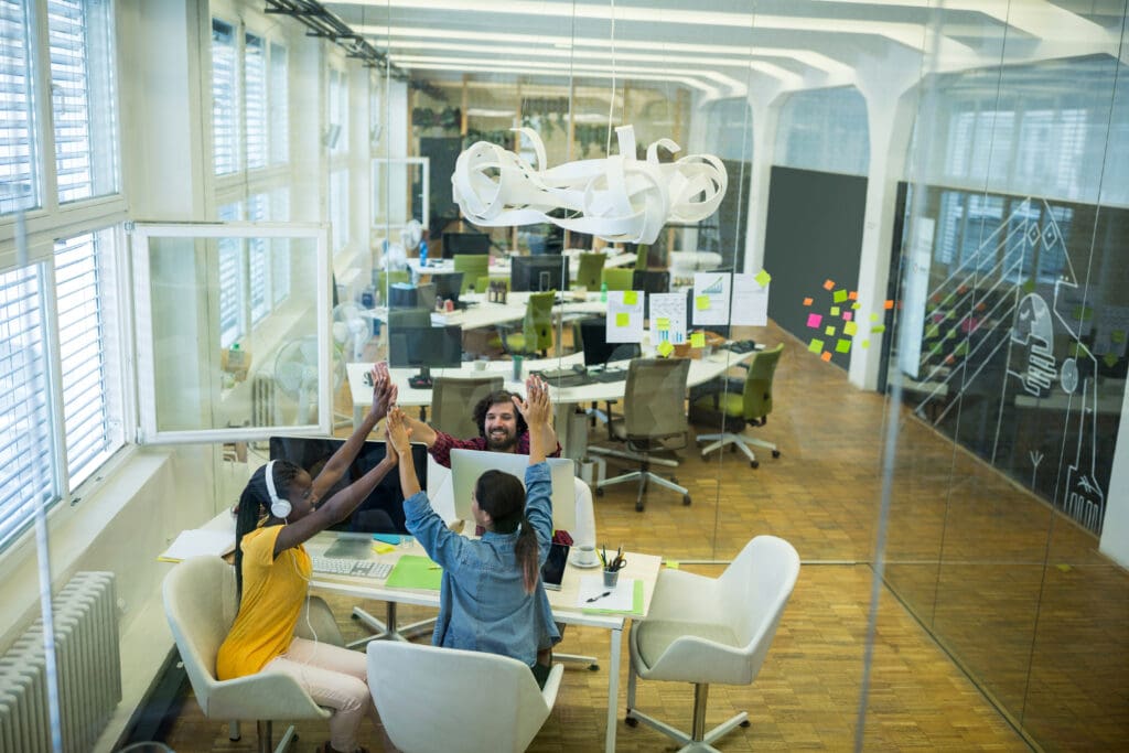teamwork in open plan office