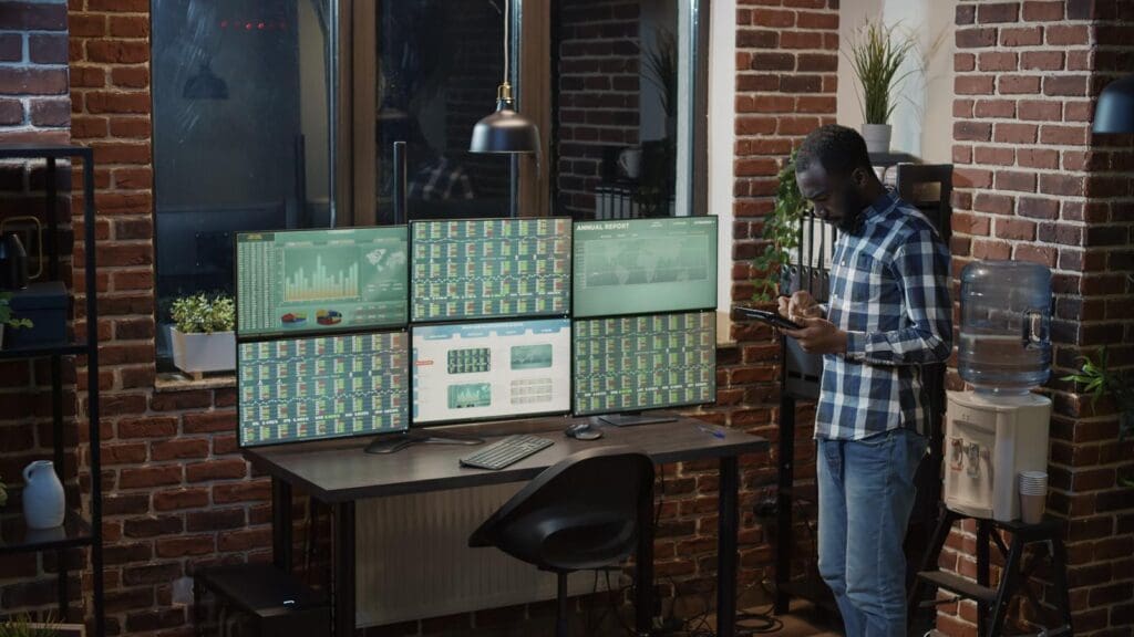 stockbroker using tablet