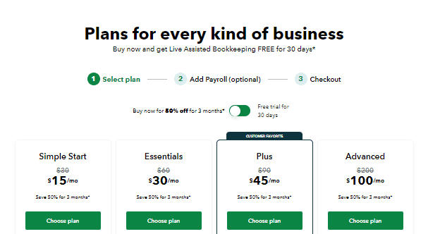 Quickbook pricing plans
