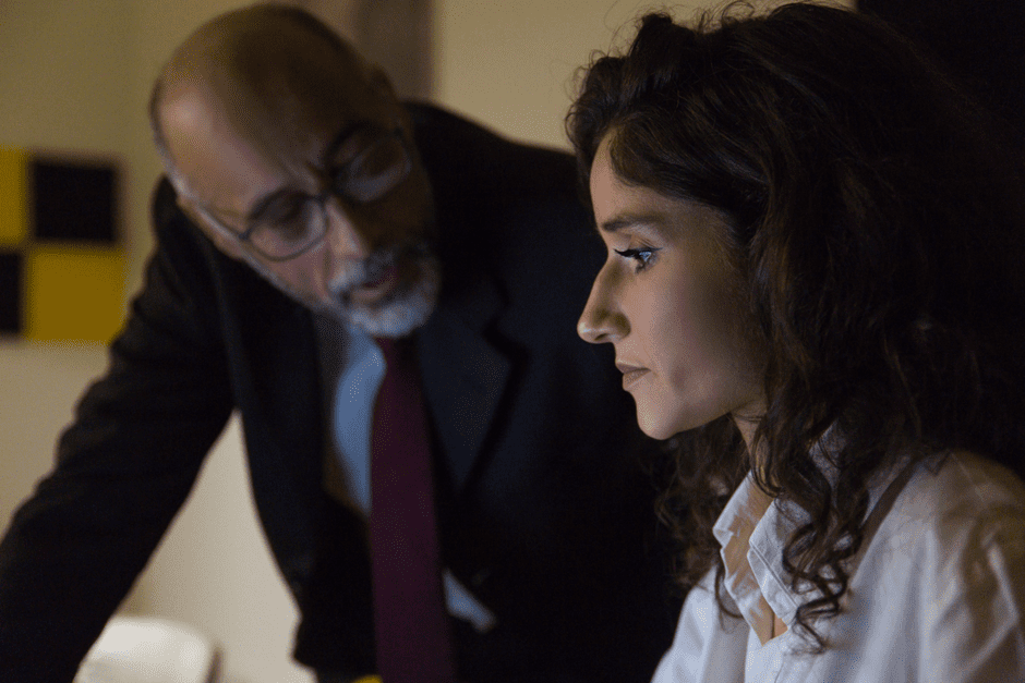 female employee listening